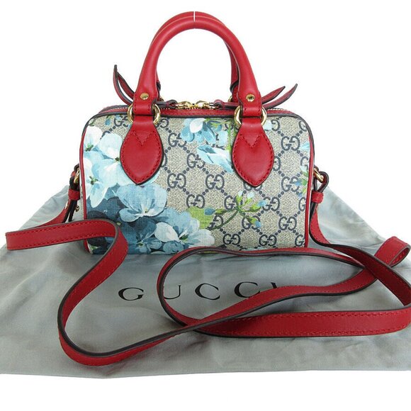 Auth GUCCI GG Blooms Handbag Crossbody Shoulder Bag Blue